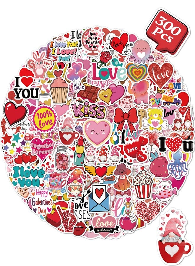Benresive 300 Pcs Valentines Day Stickers for Kids - Bulk Valentines Day Crafts Party Favors, Goody Bag Stuffers, Waterproof Vinyl Laptop & Water Bottle Stickers - Image 1